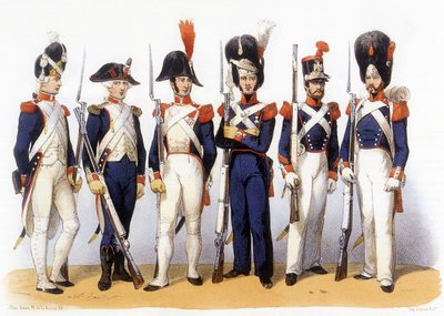 18-19 世纪法国军队、国民警卫队（步兵）的制服，Charles Vernier（1831-1887 年）的雕刻作品 作者 查尔斯·韦尼尔