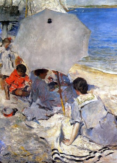 在海滩上，c.1900-05 作者 查尔斯·韦伯斯特·霍桑