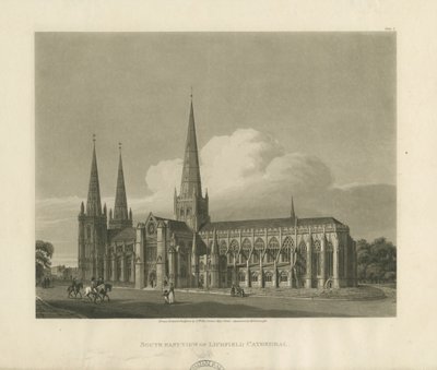 利奇菲尔德大教堂（Lichfield Cathedral）-东南视图：浅绿色雕刻，1813年 作者 查尔斯怀尔德
