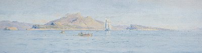 海岸边的艳阳天，海面上的维尔弗朗什，约1885年（布面油画，已铺设）。 作者 查尔斯·威廉·威利