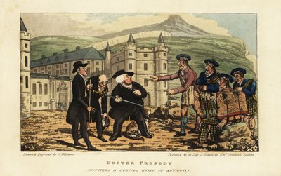 一位苏格兰泥瓦匠告诉英国游客，他们生锈的古代镰刀剑是安德里亚·费拉拉 (Andrea Ferrara) 在爱丁堡荷里路德宫前的现代刀片 作者 查尔斯·威廉姆斯