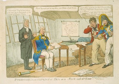 斯特恩霍尔德和霍普金斯在海上或一个不合时宜的木板，1809年（彩色蚀刻） 作者 查尔斯·威廉姆斯