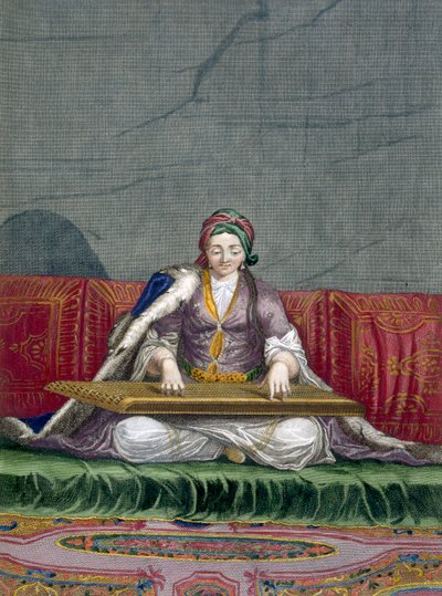 土耳其女孩弹奏键盘弹拨乐器，酒吧。1707-08. 作者 查尔斯·德·费里奥尔