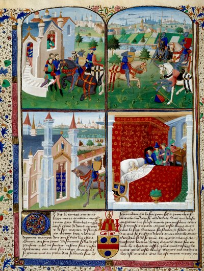 特里斯坦的小说插图：开始、比武和死亡。Dit De Charles Du Maine（约 1450 - 1460 年）大师的微型画。尚蒂伊，康德博物馆 作者 查尔斯杜缅因州大师