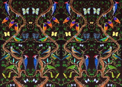 鸟类和蝴蝶，2019年（毛笔）。 作者 夏洛特奥尔
