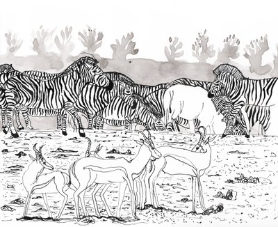 Safari 3, 2018（水墨和水彩画） 作者 夏洛特奥尔