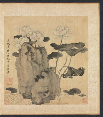 古代大师的画作荷花与岩石 作者 Chen Hongshou