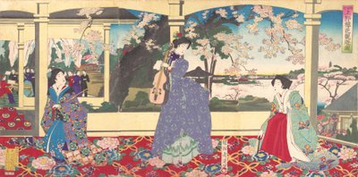 一场舞蹈聚会：在上野鸟居欣赏樱花 上野鸟居之z...，1887年3月。 作者 近信洋州