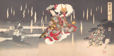 狐狸火 Kitsunebi的场景，来自戏剧《本草纲目》（Honcho nijushiko），1898年，1898年。 作者 近信洋州