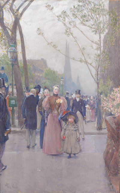 第五大道，c.1890（纸上水彩画） 作者 柴尔德·弗雷德里克·哈萨姆