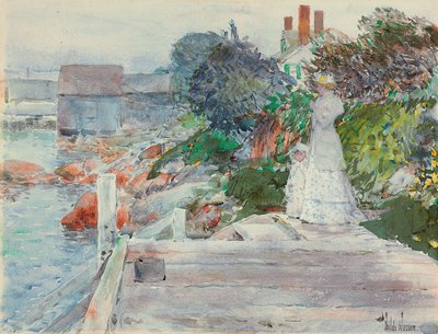 海滨，马萨诸塞州格洛斯特，约 1890-95 年（纸面水彩画） 作者 柴尔德·弗雷德里克·哈萨姆
