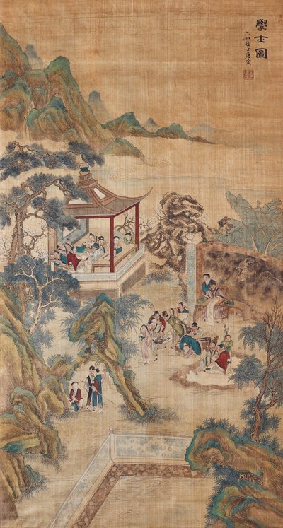 在花园里学习的学者们 悬挂的卷轴 作者 中国大师