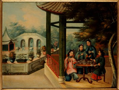 十九世纪中叶中国园林与女士饮茶的景象 作者 中文学校