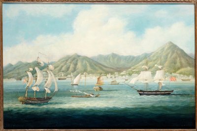 约有英国船只和其他船只的香港维多利亚景色，约1850年 作者 中文学校