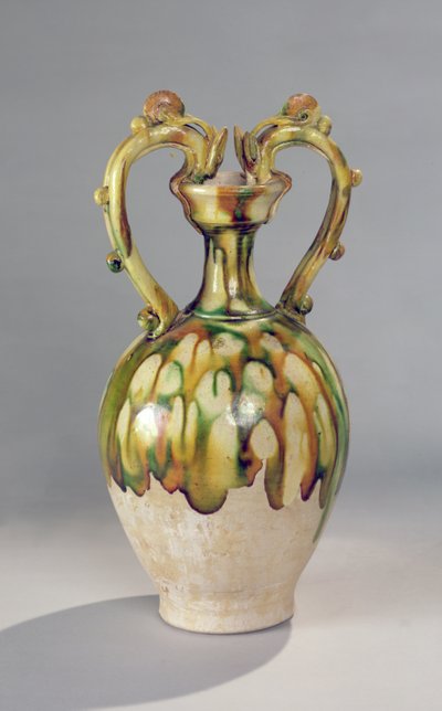 Amphora手柄形式为龙头三色釉，唐代，618-907（陶瓷） 作者 中文学校
