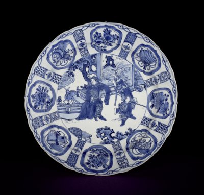 蓝色和白色kraak菜涂上勇士，万里，1590-1610（瓷器） 作者 中文学校