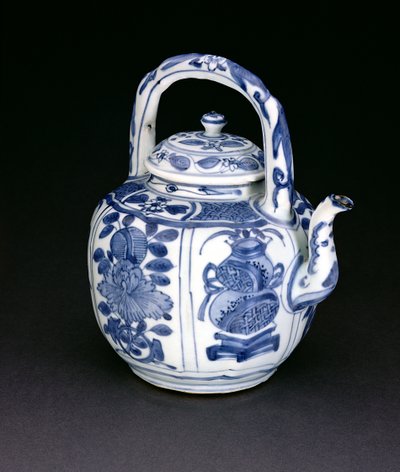 蓝色和白色kraak酒壶，万里，1590-1610（瓷器） 作者 中文学校