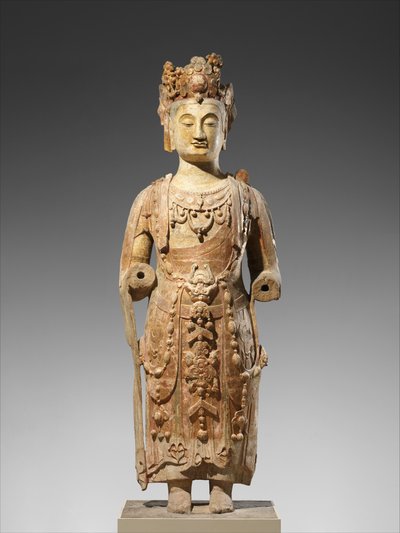 菩萨，可能是观世音菩萨，约550-60年（砂岩与颜料）。 作者 中文学校