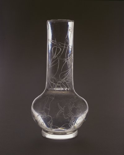 瓶上刻有竹子，灵芝木耳植物和岩石，干隆标志和时期，1736-95（玻璃） 作者 Chinese School