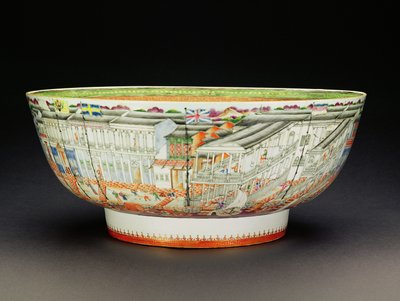 碗，用普通话调色板装饰，带有广州红族的景象，建国时期，1770年（瓷器）（见205912） 作者 Chinese School