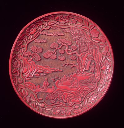 元末至明初的雕刻朱砂盘（漆木）（另见272178） 作者 中文学校
