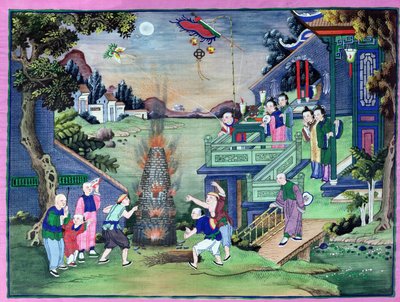 庆典与烟花和风筝（彩绘纺织品） 作者 中文学校
