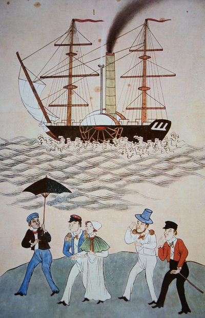中国绘画的第一艘英国轮船和乘客将在1840年登陆广州（另见268028） 作者 中文学校
