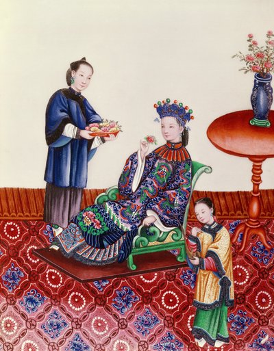 嗅到花的优雅中国女士（水粉） 作者 中文学校