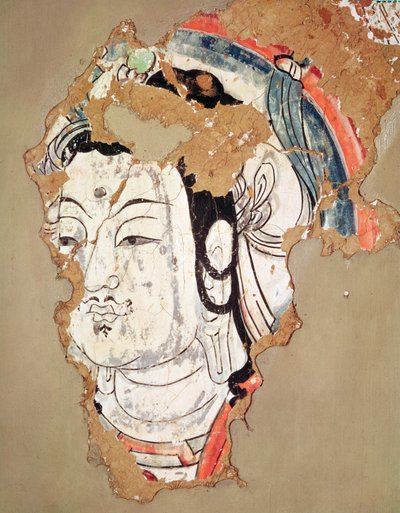 有光环的佛头，来自新疆的考昌，中国的土耳其斯坦，8-9世纪 作者 中文学校