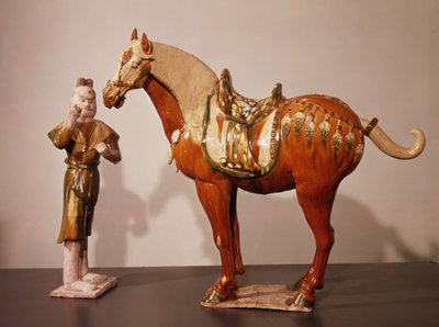 唐马（618-907）马（和新郎）（彩色，釉面，兵马俑） 作者 Chinese School