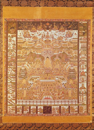 来自甘肃省敦煌的地狱法官Kshitigarbha（画上丝绸） 作者 中文学校