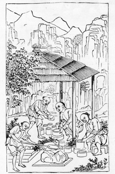 从中国制造的一系列插图中制作粗泥箱，以便在炉中保持瓷器（全系列见384116和384117） 作者 中文学校