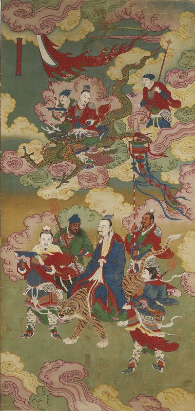 Numous Treasure Emissaries，来自佛教土地和水仪式套装（墨水，颜色和金色丝绸） 作者 中文学校