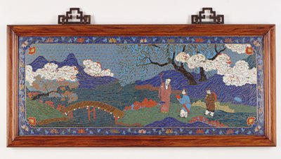 面板描绘中国风景，明代（景泰蓝珐琅） 作者 Chinese School