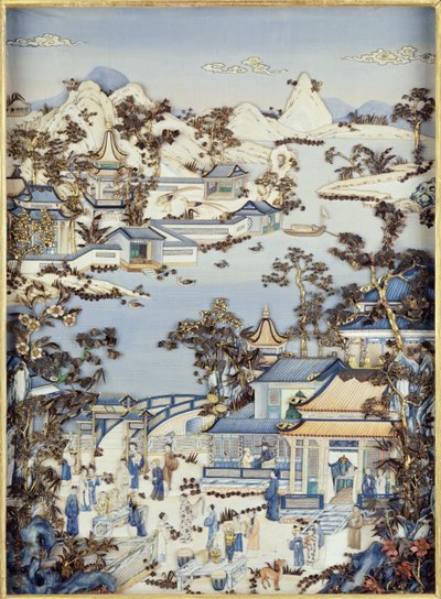 干隆时期，1736-95（多彩象牙）（一对中的一个）露台上描绘人物的小组（见206571,206573） 作者 中文学校