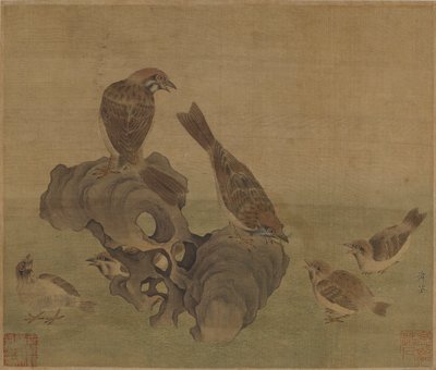 麻雀喂养他们的年轻，明朝或清朝 作者 Chinese School