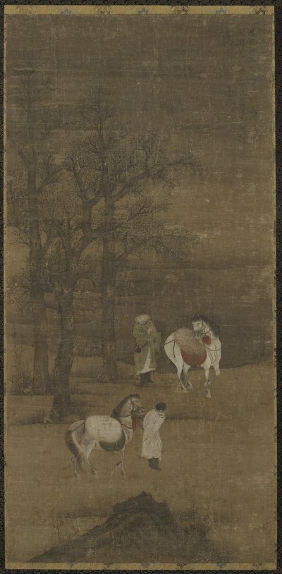 冬季景观与马和新郎，明朝或清朝 作者 中文学校