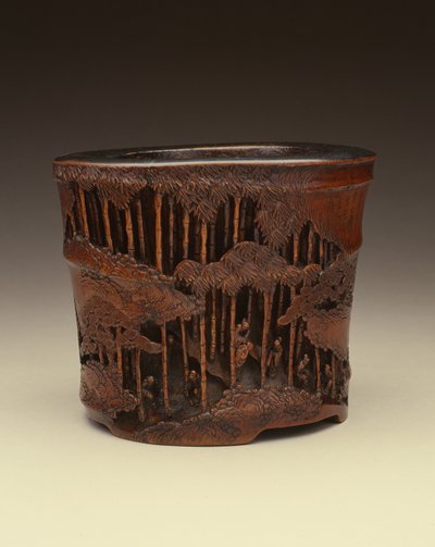 竹林七贤在竹林，康熙时期（1662-1722），清代（雕刻竹子）的文学追求大笔画 作者 Chinese School Chinese School