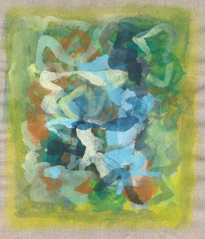 抽象构图 III，2023 年（混合媒介--亚麻布上的丙烯酸墨水、水彩和木炭） 作者 曹庆芬
