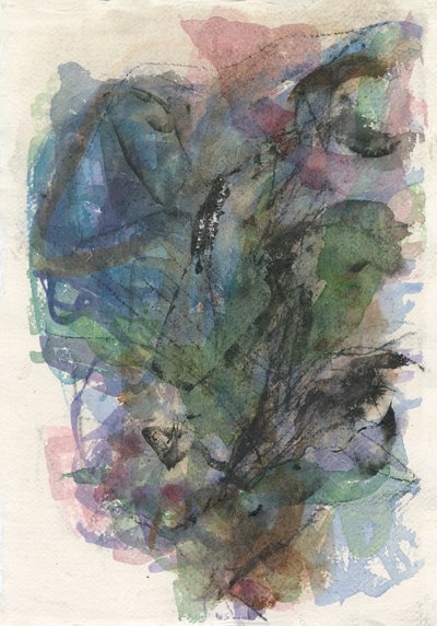 抽象构图，有机形态/植物系列，2021 年（水彩画纸上的水彩、水粉和炭笔） 作者 曹庆芬