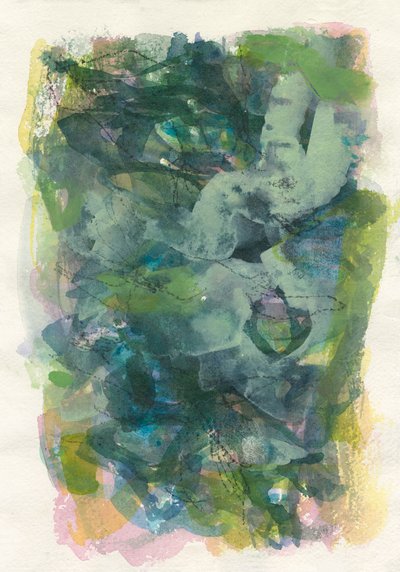 抽象构图，有机/植物系列，2021 年（水彩画纸上的水彩、水粉和炭笔） 作者 曹庆芬