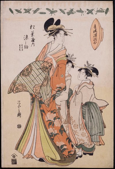 妓女Somenosuke的全长肖像以及两名Kamuro的陪同下 作者 Chobunsai eisi