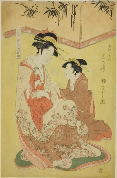 模仿七圣的美人--年轻歌妓选》（Shichi kenjin yatsushi bijin shinzo zoroe）：鹤屋的新浦 作者 Chobunsai eisi