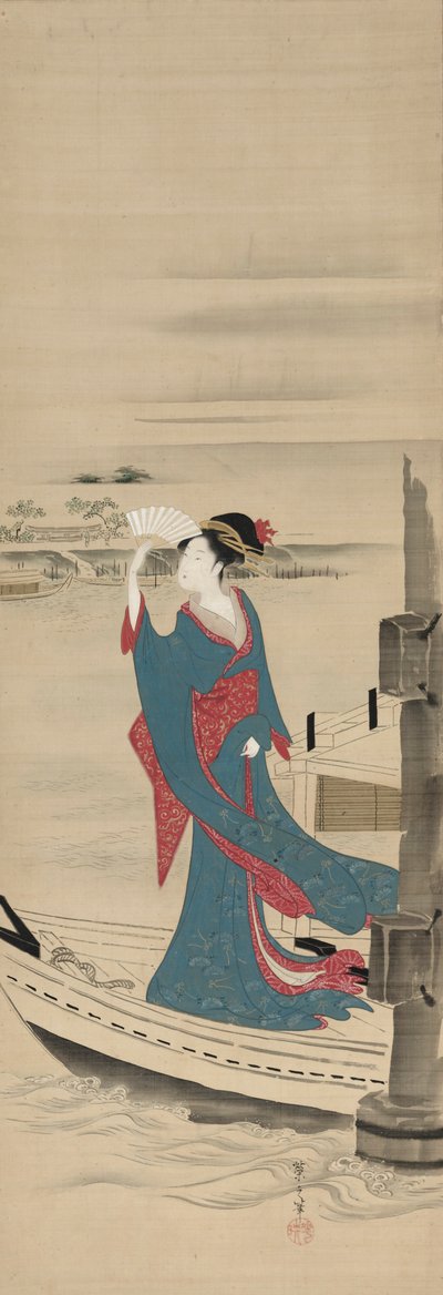 1700年代末-1800年代初，S田川的船上美景。 作者 Chobunsai eisi