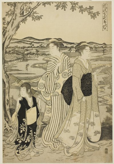 鹦鹉小町》，选自《时尚七小町》系列，约 1788 年（彩色木刻版画；荞麦面 作者 Chobunsai eisi