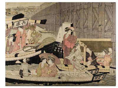 隅田川场景（选自五联画） 作者 Chobunsai eisi