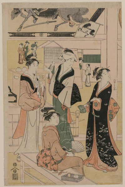1790年代初，妇女在庙宇区参观茶摊。 作者 Chobunsai eisi