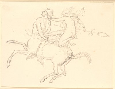 Bacchante 坐在绑着背带的半人马背上。庞贝图案 作者 克里斯汀·科布（ChristenKøbke）