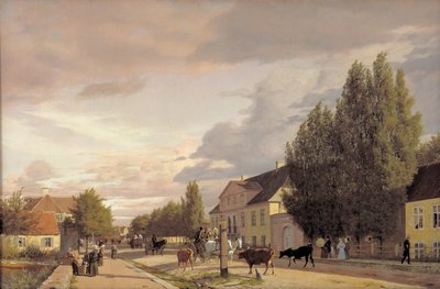 一条街道的看法在Østerbro的在哥本哈根之外。 1836年的晨光 作者 Christen Schjellerup Købke