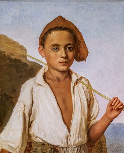 卡普里渔童，约 1839 年（纸面油画，裱在纸板上） 作者 克里斯汀·谢勒鲁普·科布克